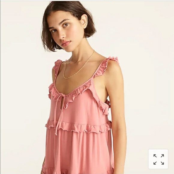 J. Crew Dusty PINK Tiered Jersey Cotton Midi Dress With Ruffle Spaghetti Strap - Picture 2 of 12